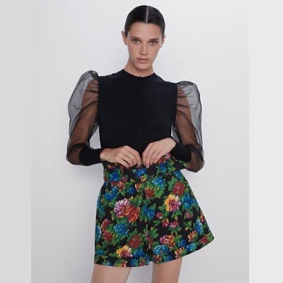 ZARA Floral Print Paperbag Shorts NWT - Picture 1 of 16